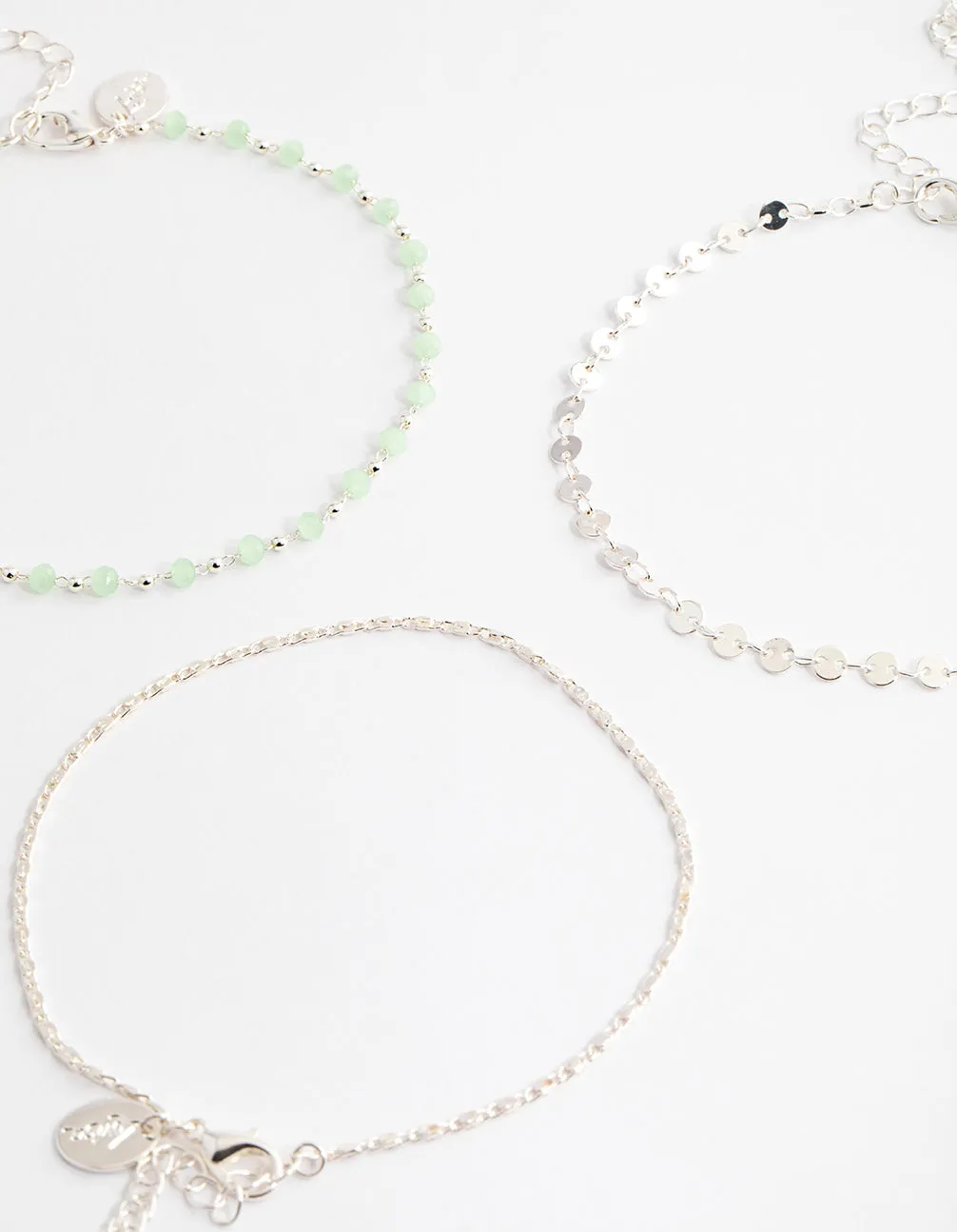 Silver Mixed Beaded & Disc Chain Anklet Pack