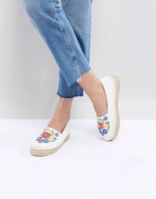 South Beach White Espadrilles With Floral Embroidery