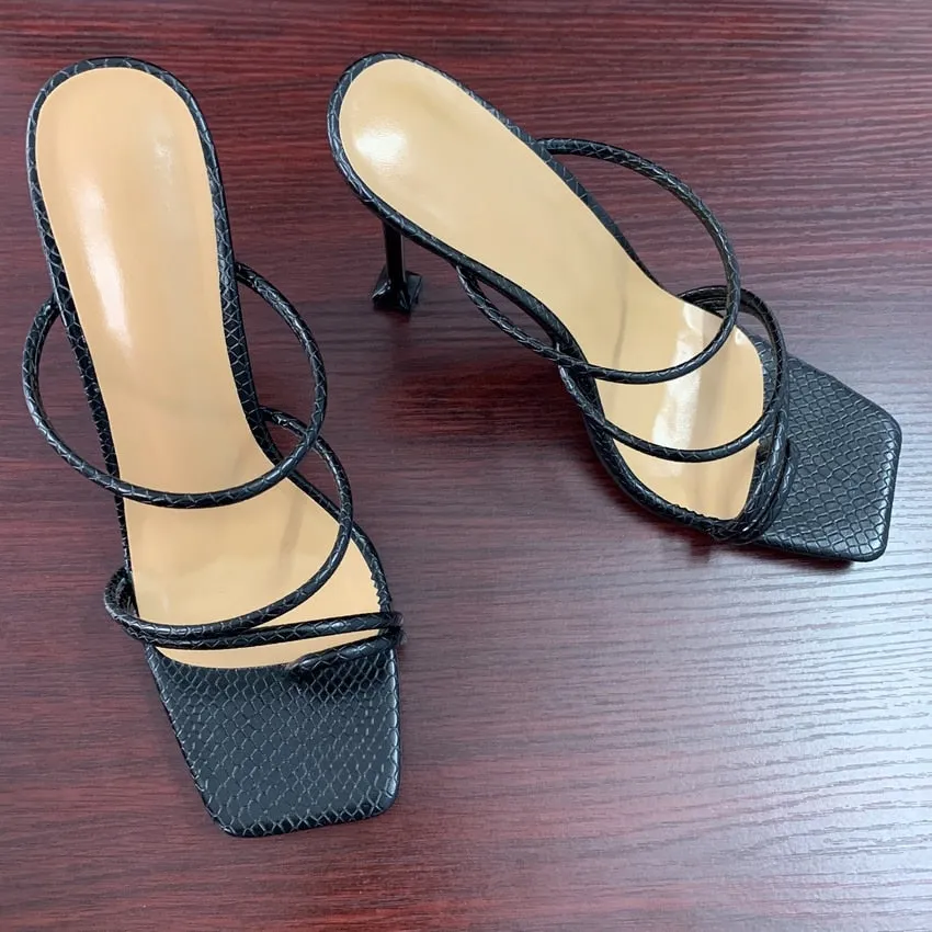 Strappy Square Toe High-Heel Sandals