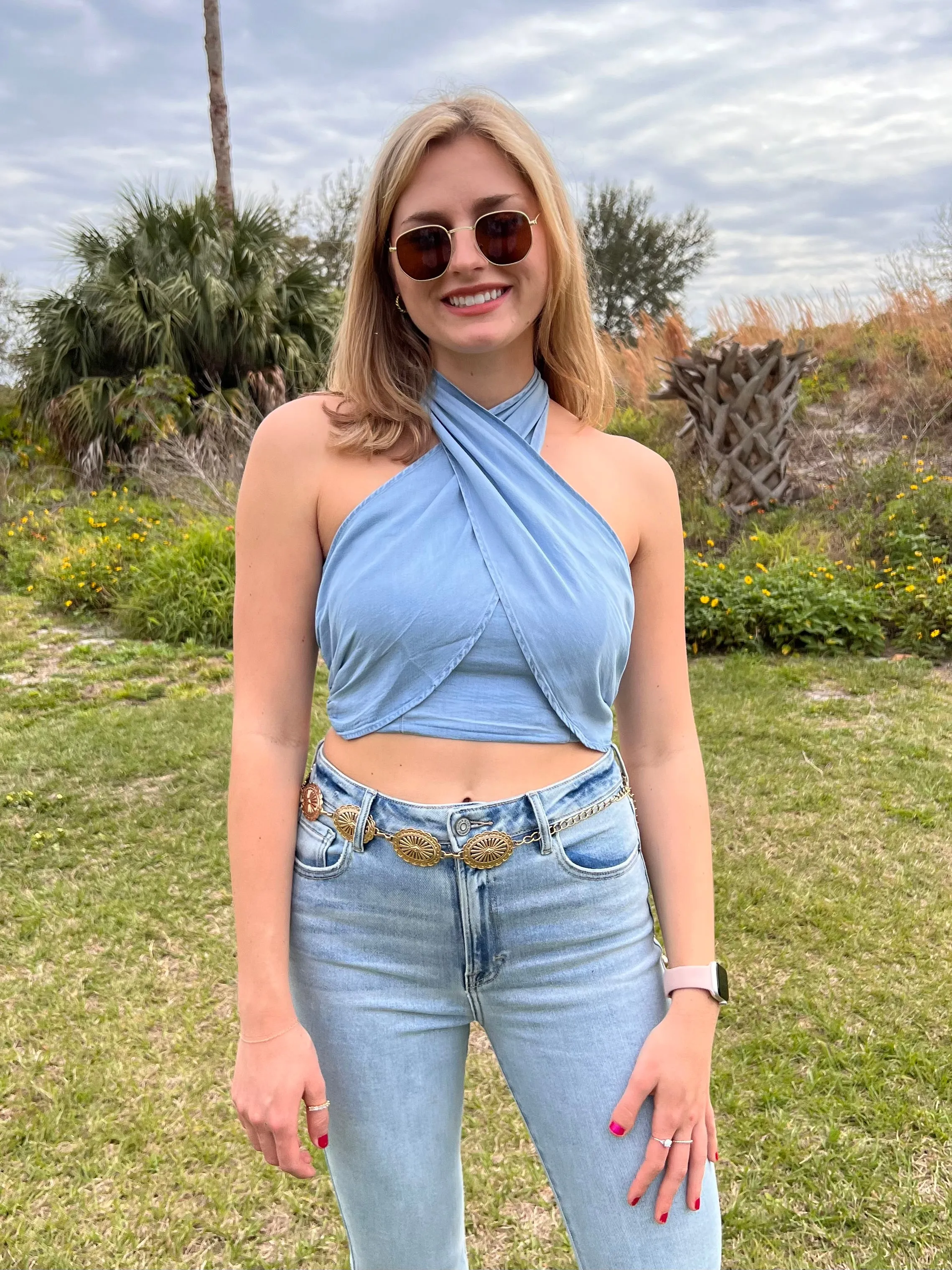 SUMMER HALTER TOP IN DENIM