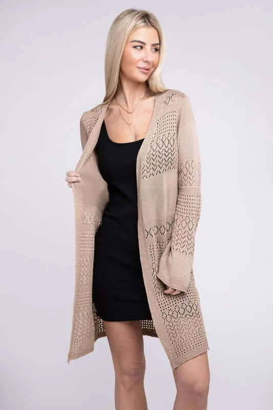 Texture Open Front Knit Cardigan