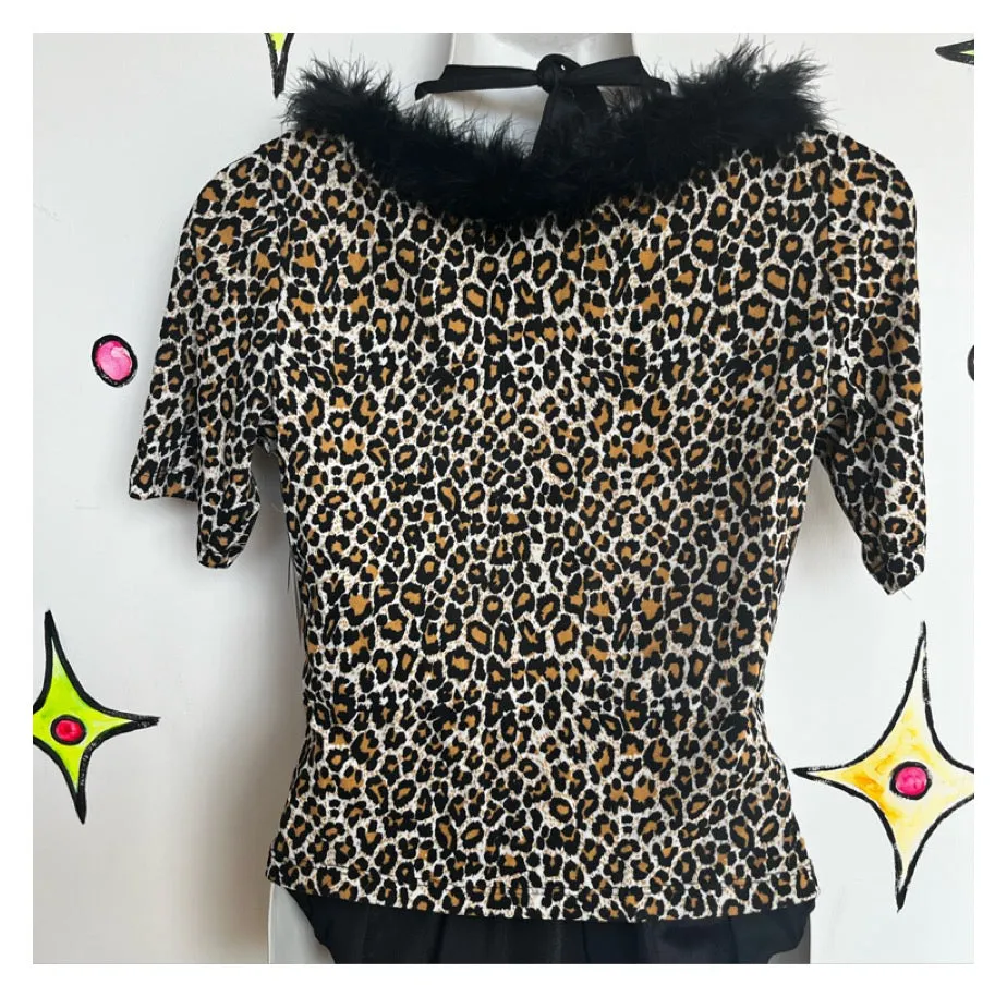 Vintage 1990's 90s | 90s Leopard Print Crop Top | M