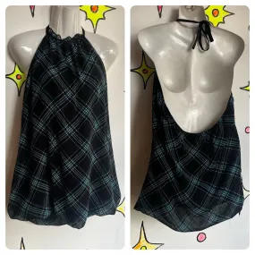 Vintage Y2K 2000s | Plaid Fairy Grunge Goth Emo Bubble Hem Halter Top or Dress M