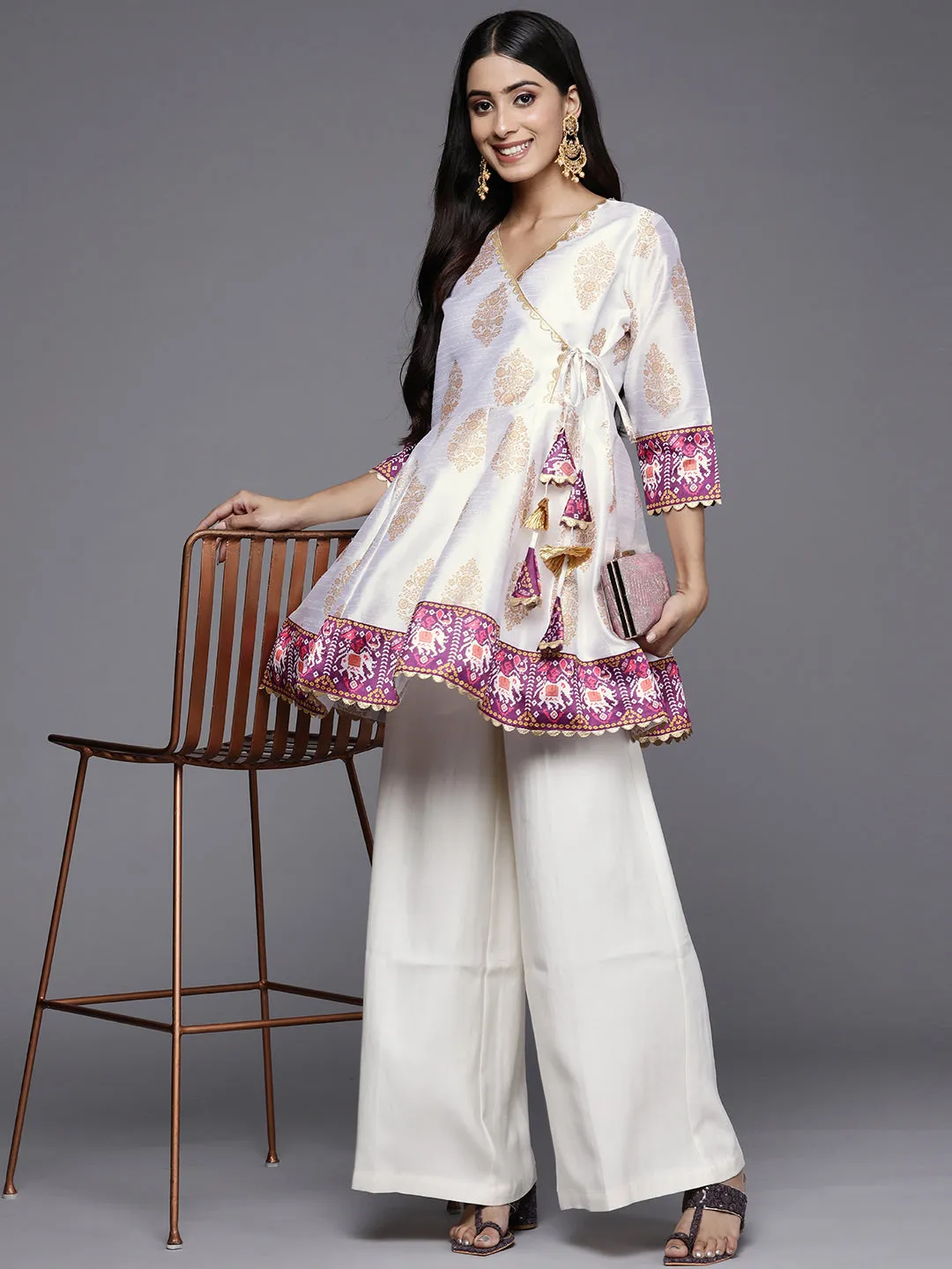 White & Golden Ethnic Printed Tunic