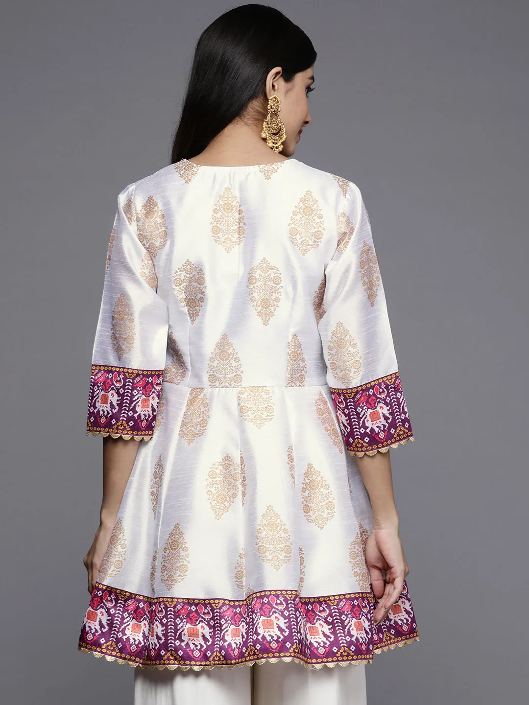 White & Golden Ethnic Printed Tunic