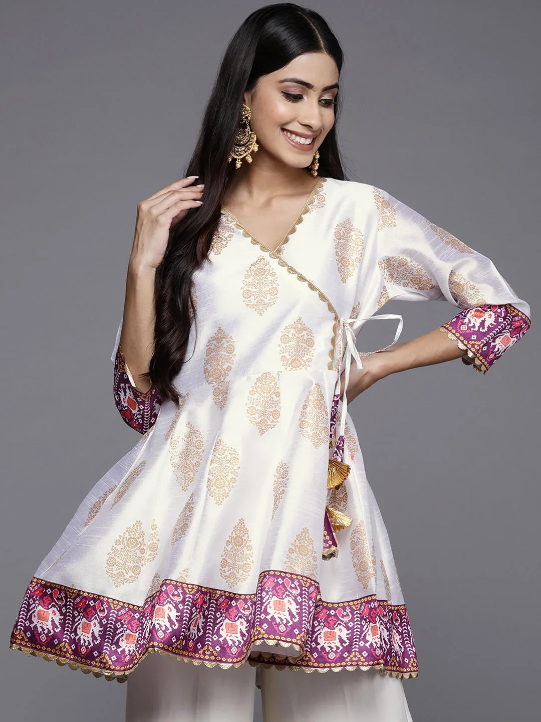 White & Golden Ethnic Printed Tunic