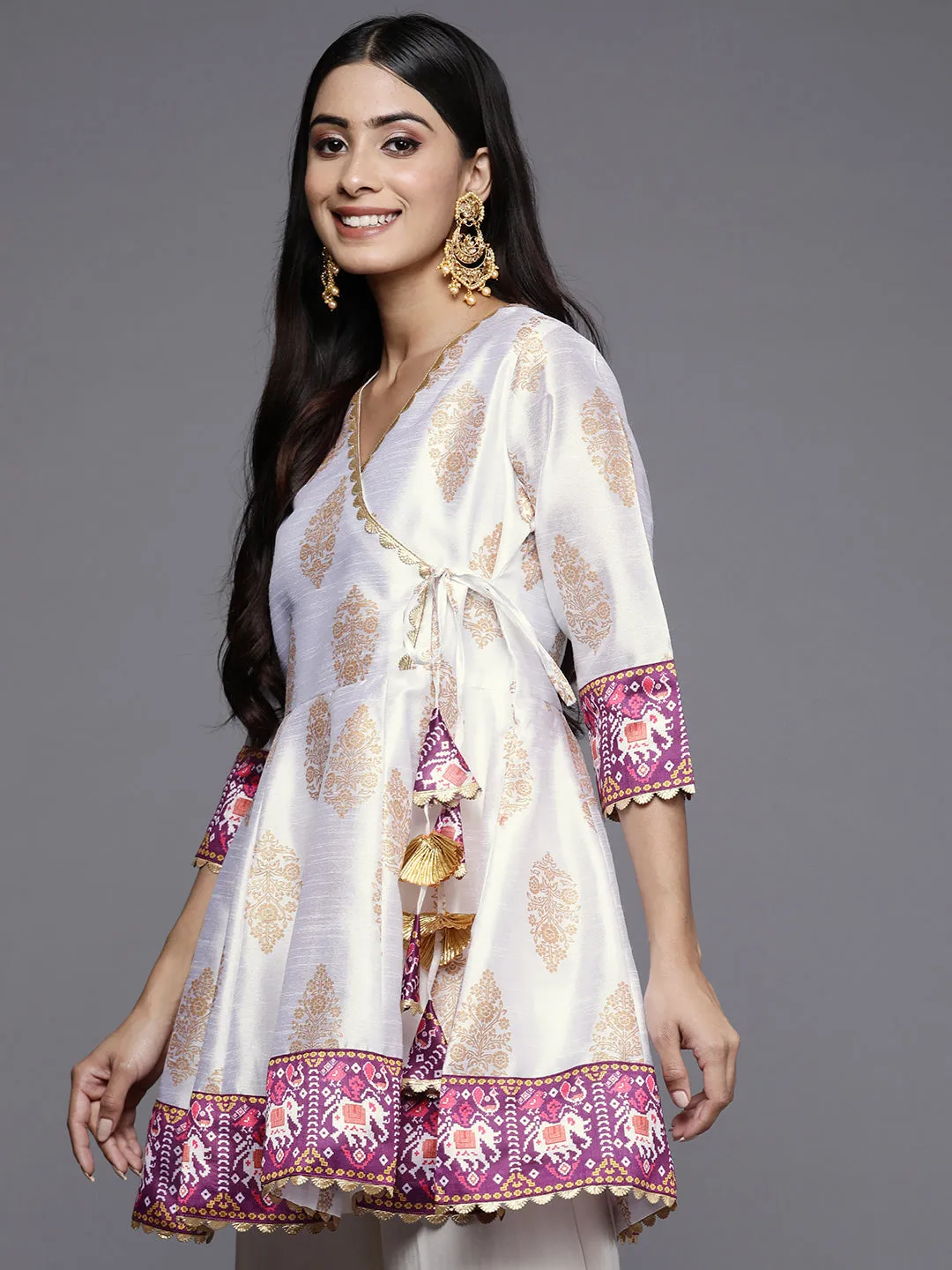 White & Golden Ethnic Printed Tunic