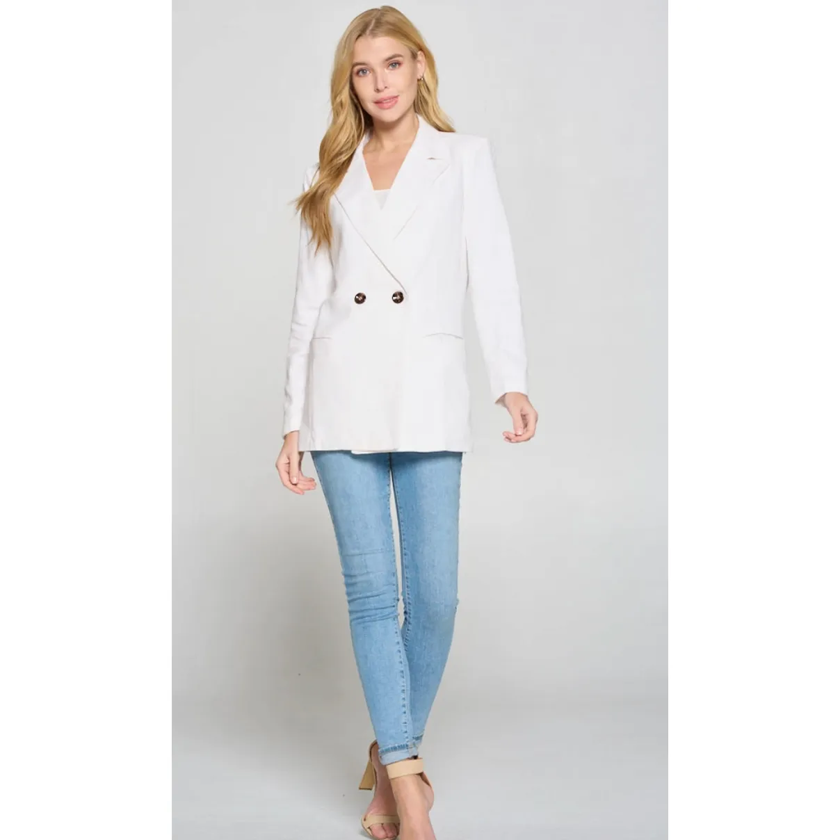 White Lightweight Solid Knit Blazer