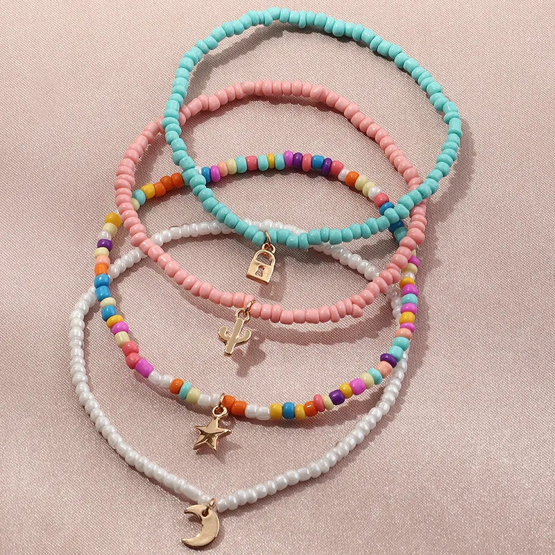 Wholesale cute wild star moon colorful rice bead anklet JDC-AS-NZ011