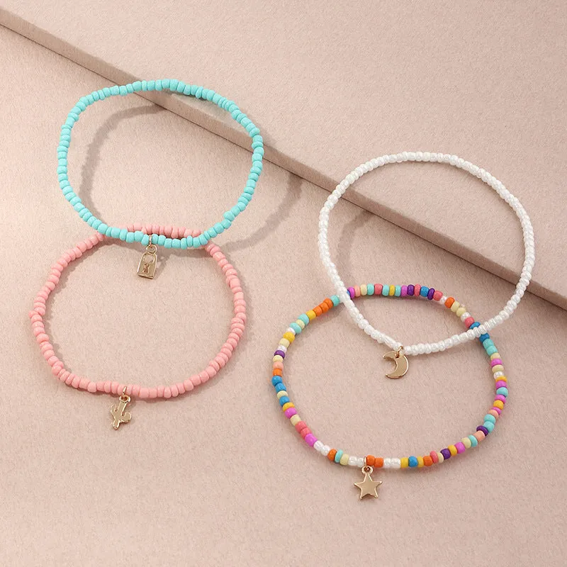 Wholesale cute wild star moon colorful rice bead anklet JDC-AS-NZ011