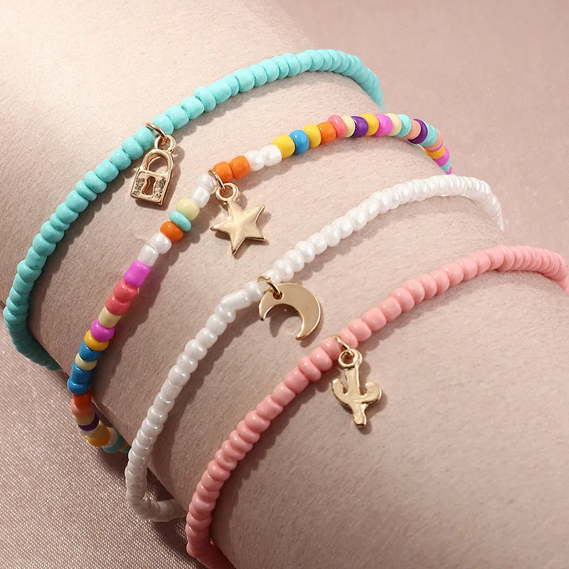 Wholesale cute wild star moon colorful rice bead anklet JDC-AS-NZ011