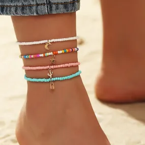 Wholesale cute wild star moon colorful rice bead anklet JDC-AS-NZ011