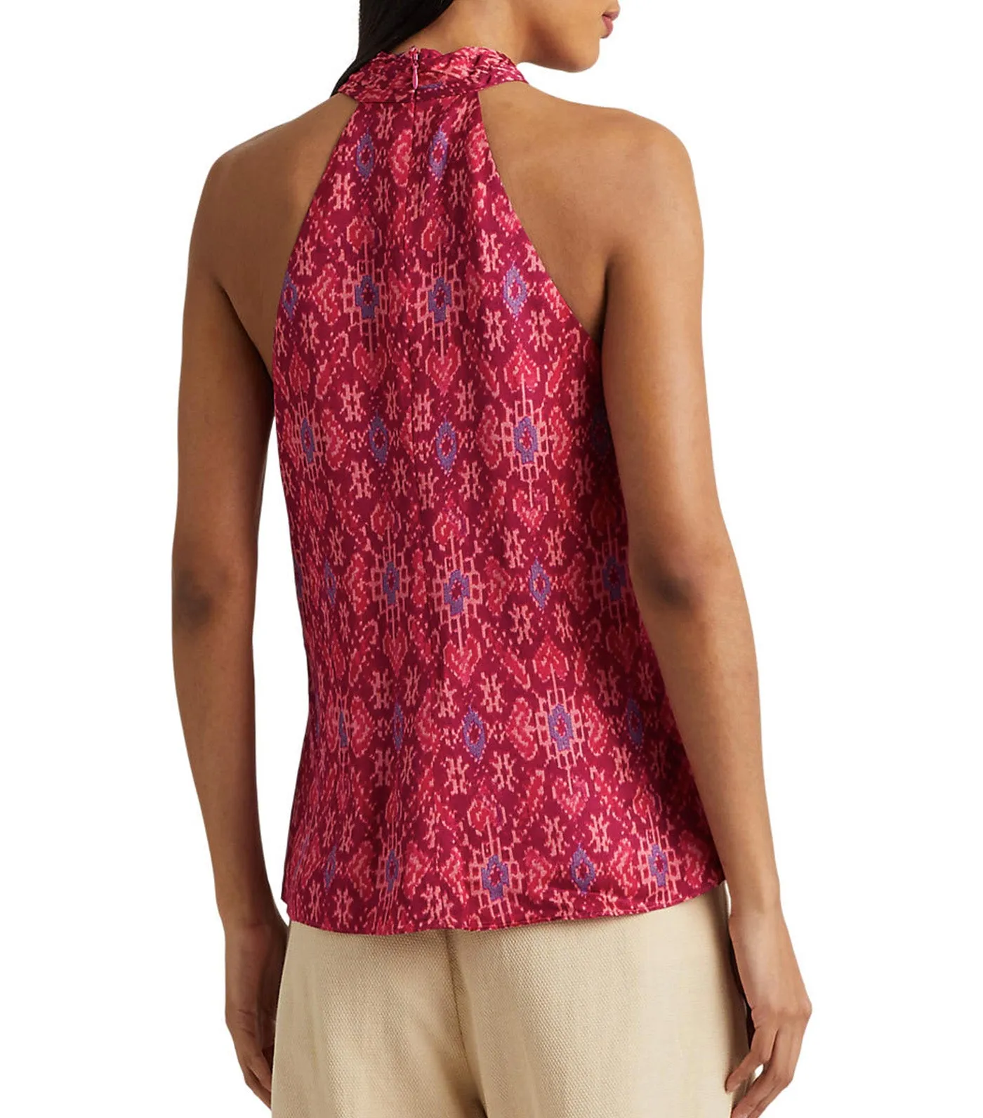 Women's Geo-Print Shantung Halter Blouse Fuchsia Multi