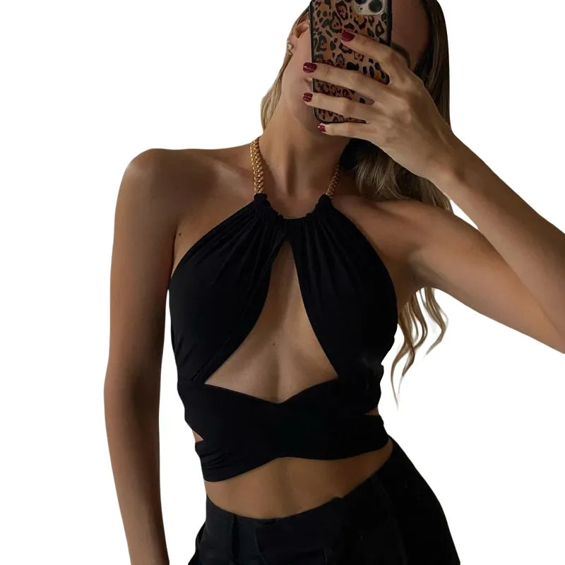 Women's Metal Halter Halter Slim Slim Navel Vest