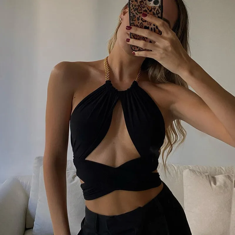 Women's Metal Halter Halter Slim Slim Navel Vest