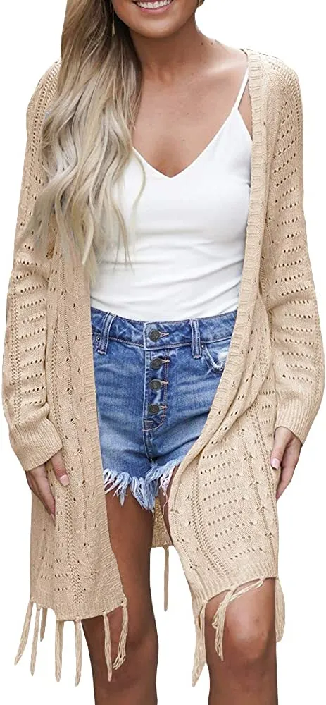 Womens Open Front Knit Sheer Cardigans