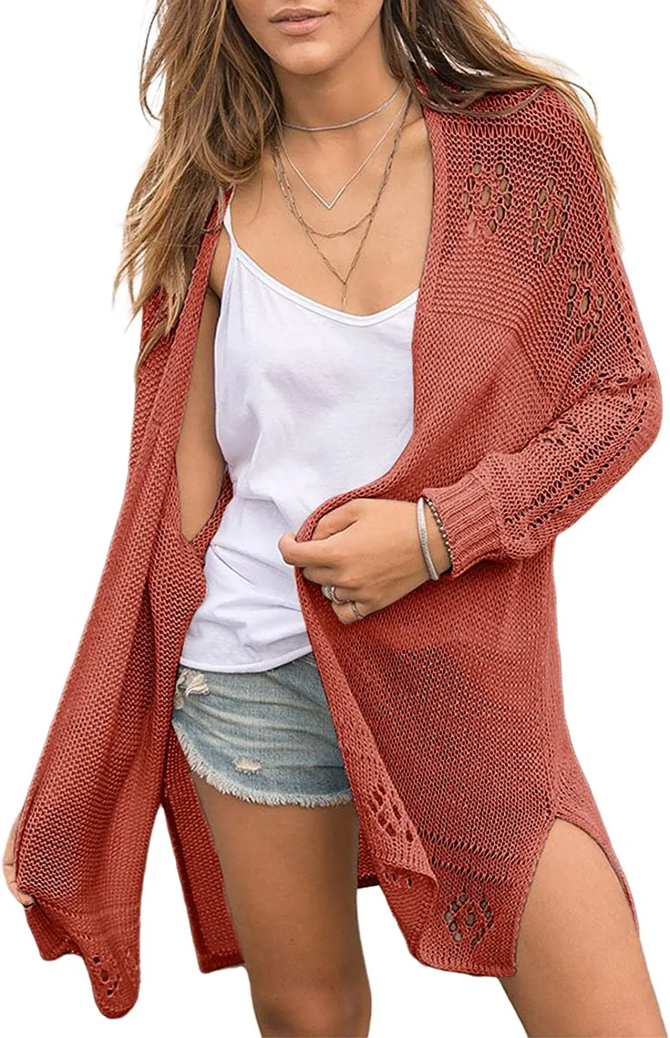 Womens Open Front Knit Sheer Cardigans