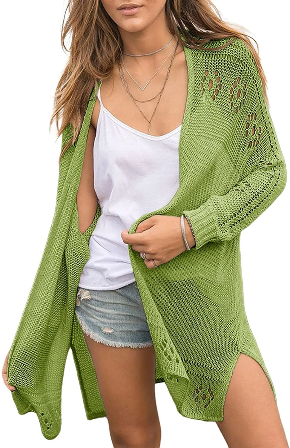 Womens Open Front Knit Sheer Cardigans