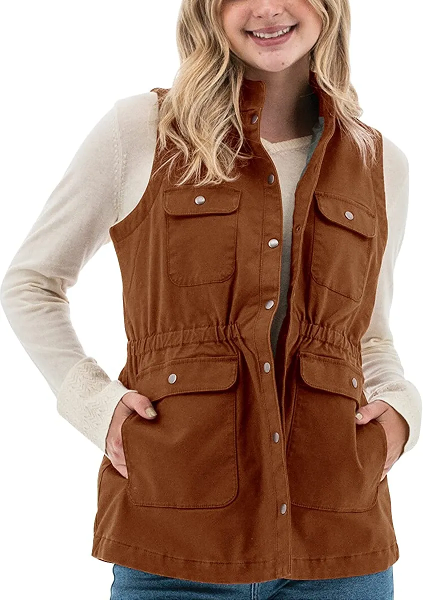 Womens Sleeveless Jacket Snap Button Lightweight  Coat