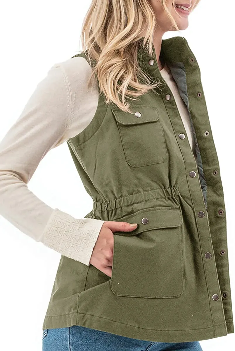 Womens Sleeveless Jacket Snap Button Lightweight  Coat