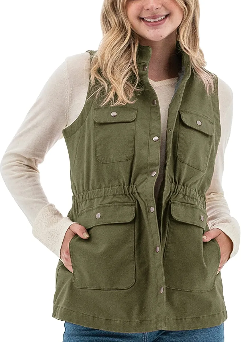 Womens Sleeveless Jacket Snap Button Lightweight  Coat