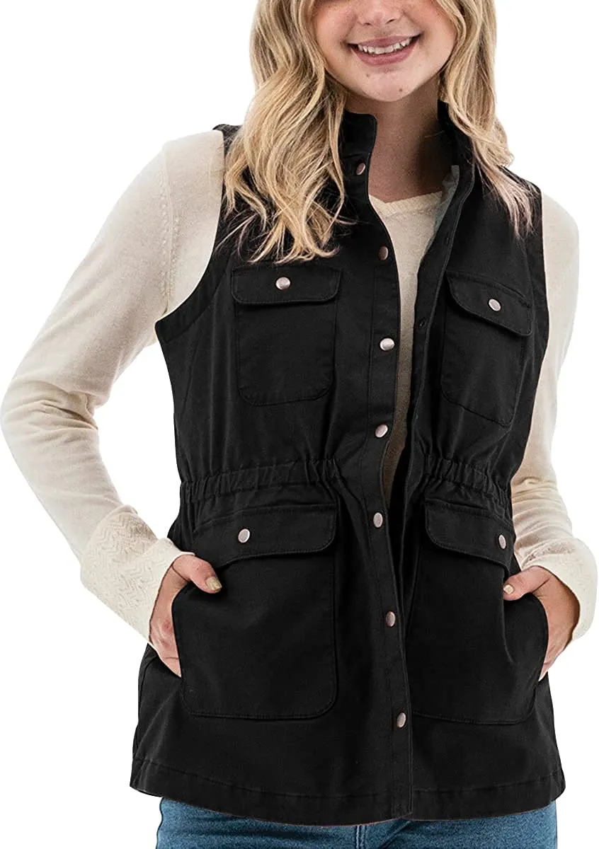 Womens Sleeveless Jacket Snap Button Lightweight  Coat