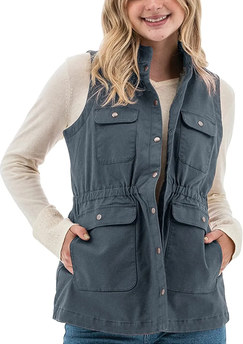 Womens Sleeveless Jacket Snap Button Lightweight  Coat