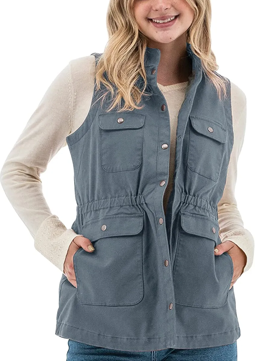 Womens Sleeveless Jacket Snap Button Lightweight  Coat