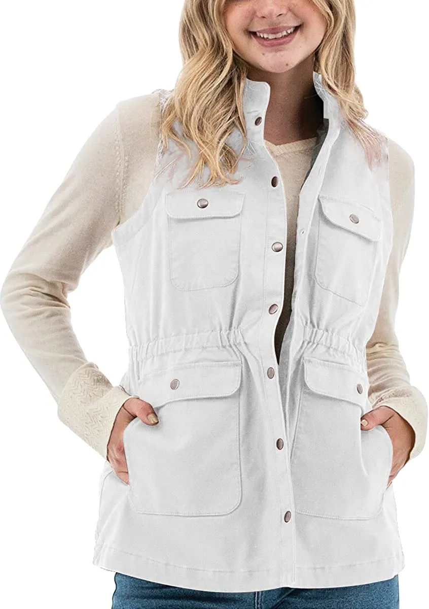 Womens Sleeveless Jacket Snap Button Lightweight  Coat