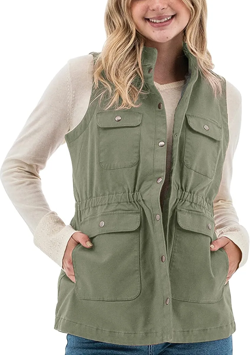 Womens Sleeveless Jacket Snap Button Lightweight  Coat