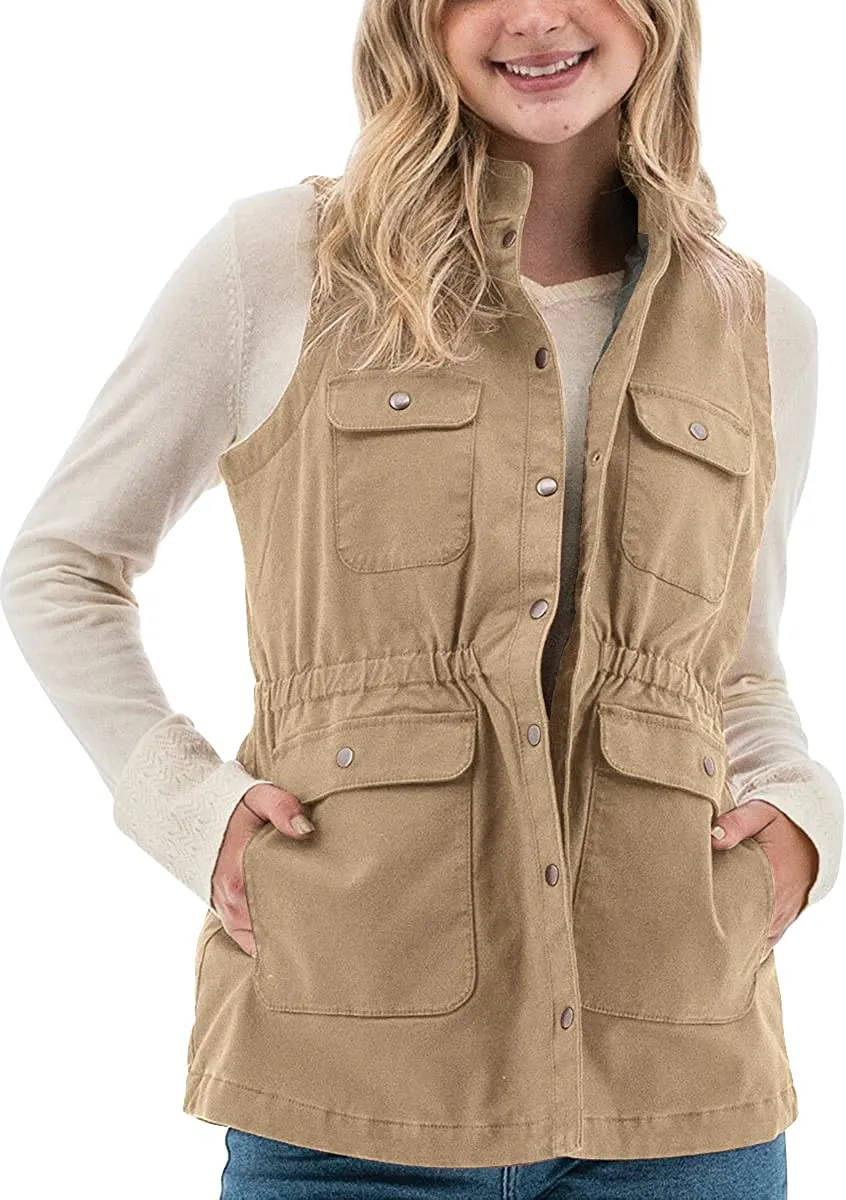 Womens Sleeveless Jacket Snap Button Lightweight  Coat