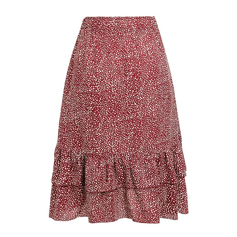 Women's Summer Ruffled Skirt With Pokal Dot Print