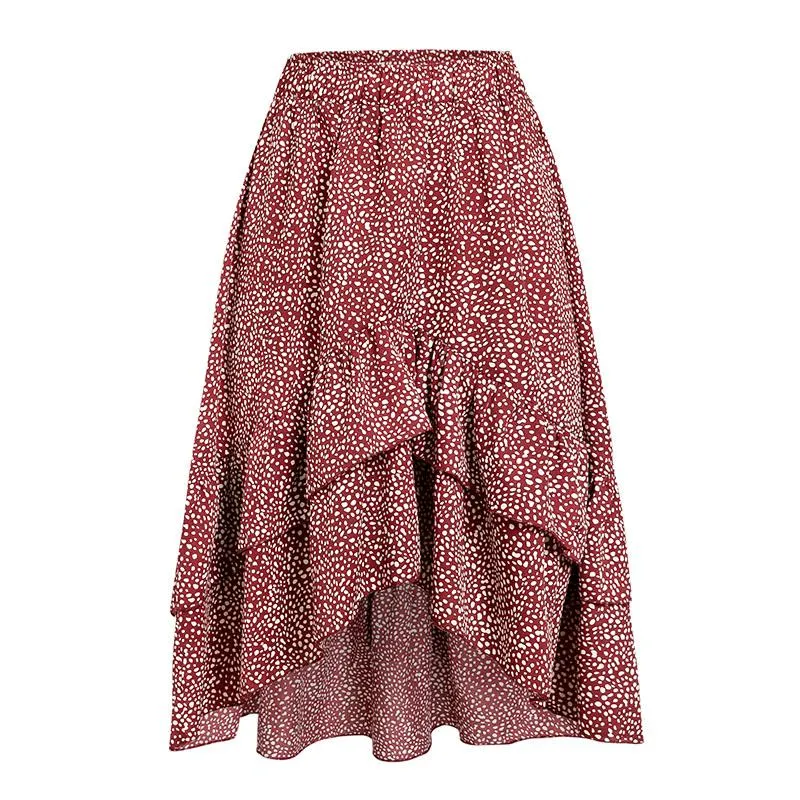 Women's Summer Ruffled Skirt With Pokal Dot Print